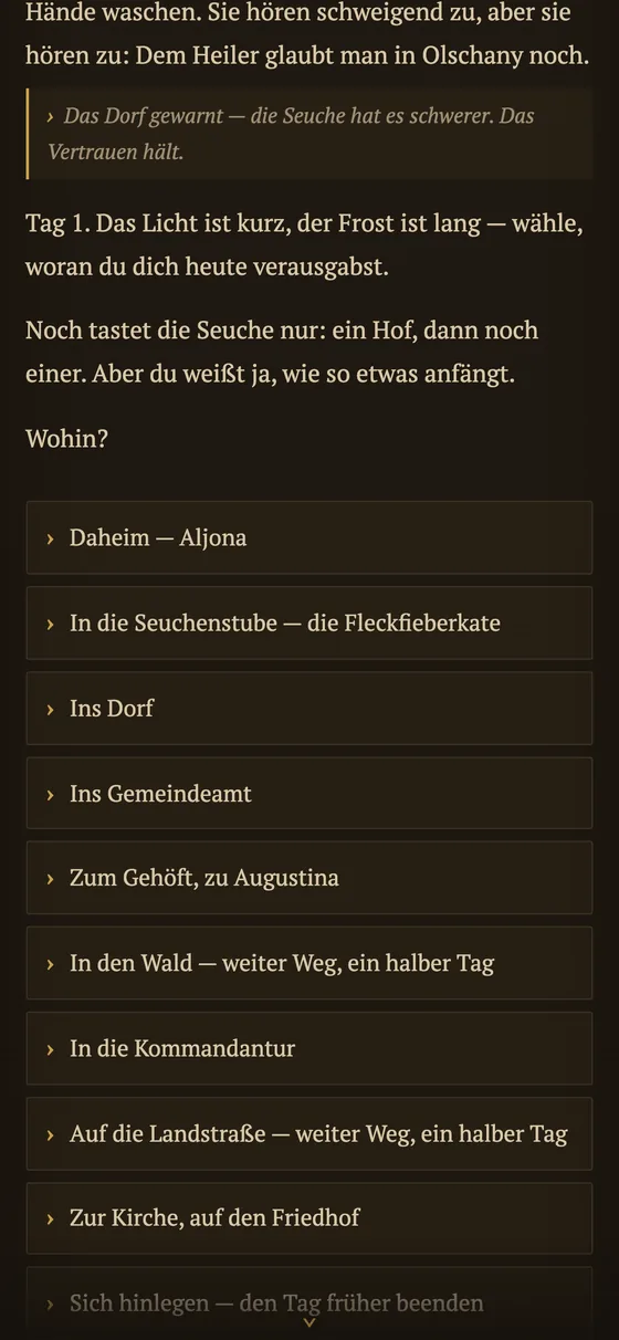 Dorf-Hub: die Wahl der Handlungen