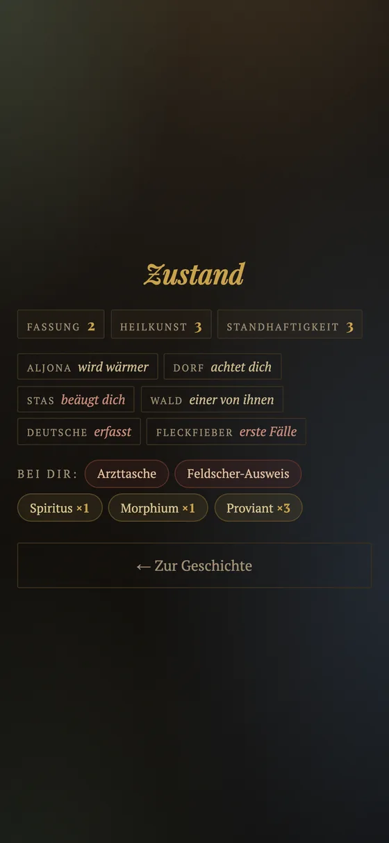 Zustandsanzeige: Werte, Beziehungen, Vorräte