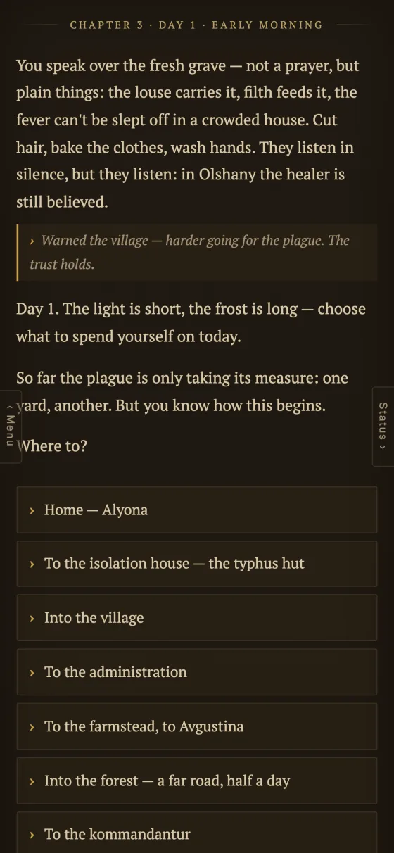 Village hub: choosing actions