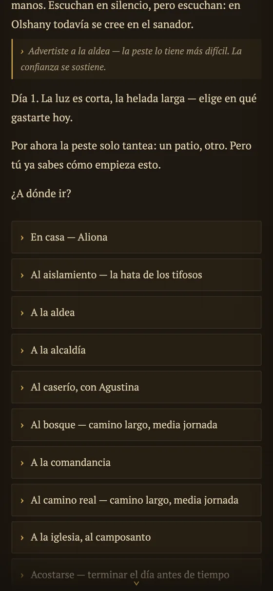 Centro de la aldea: elección de acciones