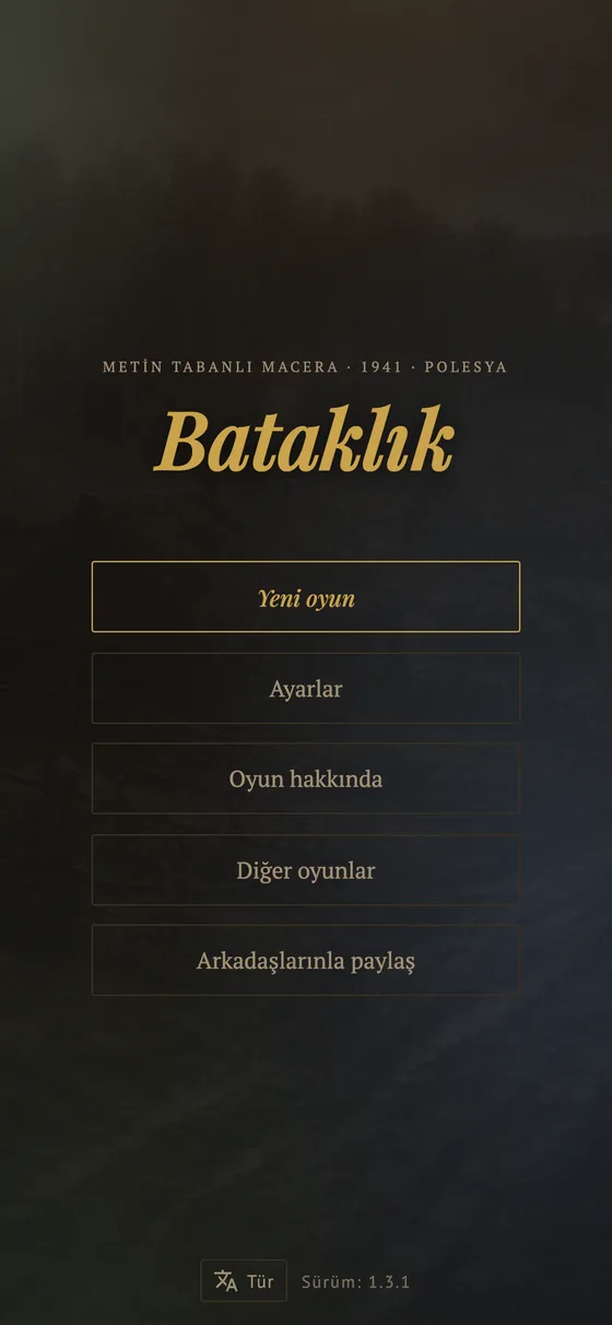 Oyunun ana menüsü